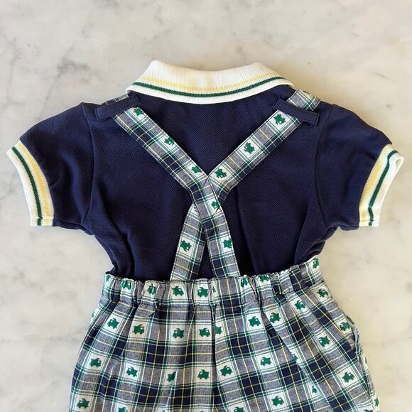 Vintage Y2K Baby Boy Truck Appliqué Plaid Overalls and Polo Outfit / 12 Months - Picture 7 of 9